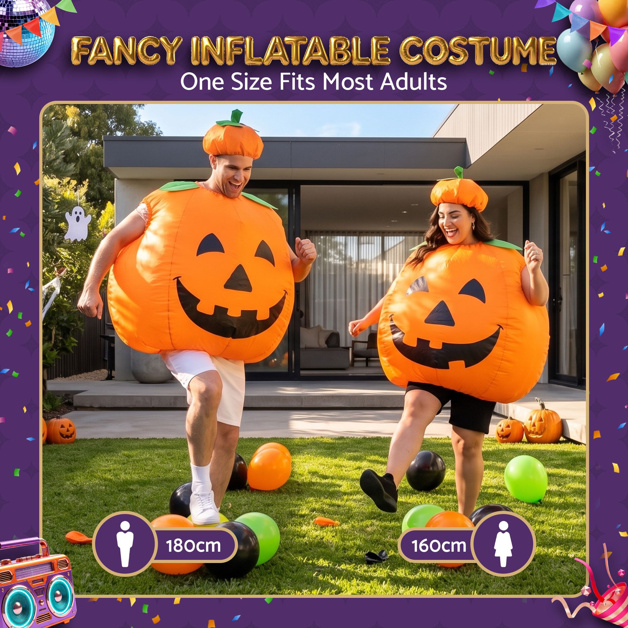 Inflatable Costume Pumpkin Fancy Dress Halloween Party Suit Orange One Size — image 6