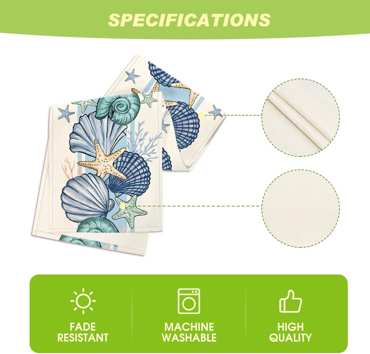 Sea Shell Starfish Summer Table Runner,Spring Ocean Kitchen Dining Table Decoration for Home Party Decor 13x72 Inch โ image 5