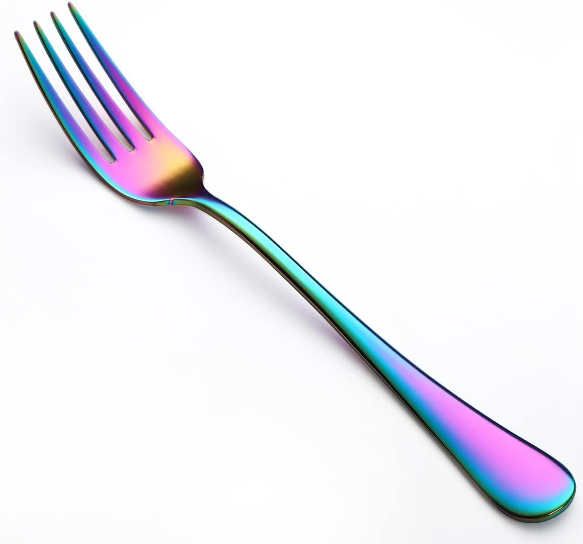 Colorful Dinner Forks, Stainless Steel Rainbow Dinner Fork Set, Modern Muticolorful Flatware Forks, Mirror Polished