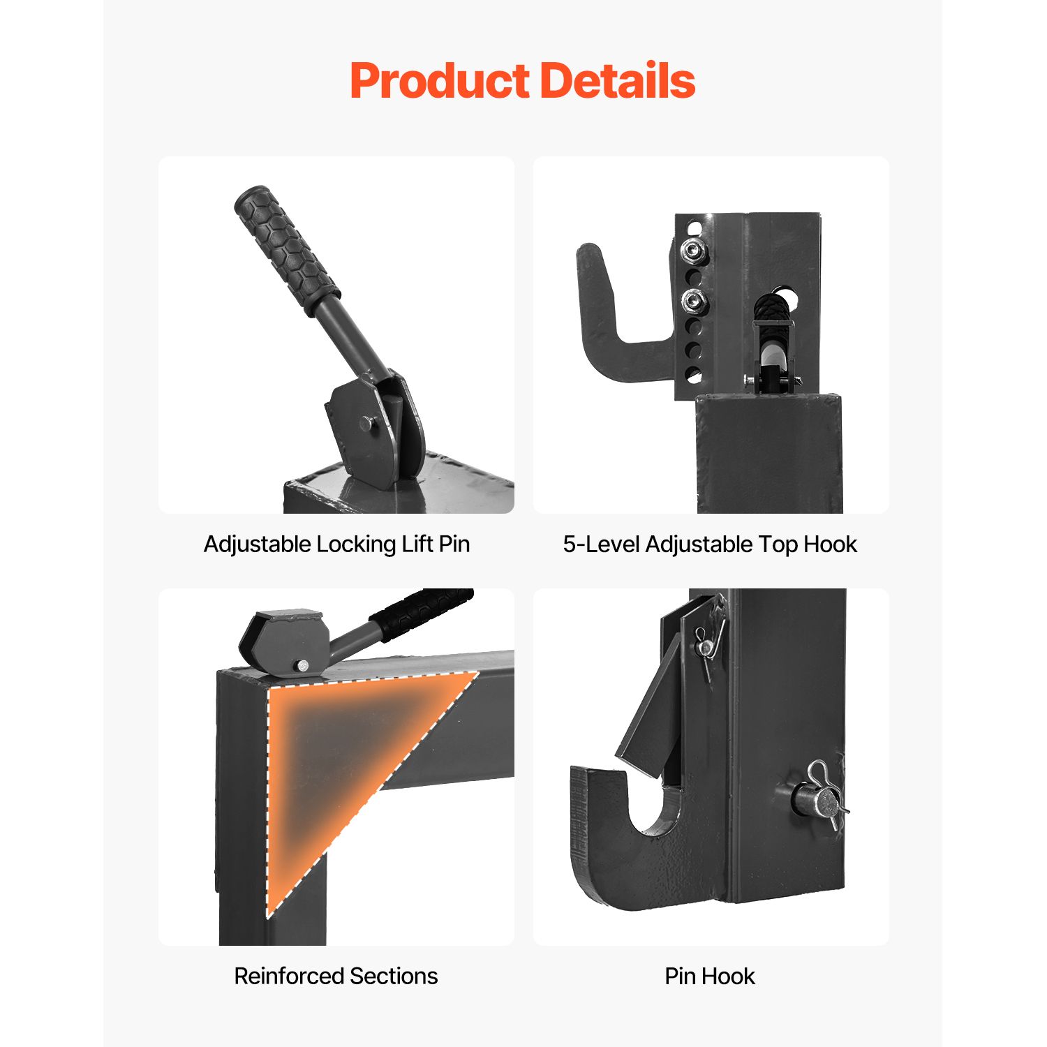 3-Point Quick Hitch with 2 in Receiver, 3000 Lbs Lift Capacity, 3-Pt Hitch with 5 Level Adjustable Bolt, Adaptation to Category 1 & 2 Tractor, Heavy Duty 3 — image 5