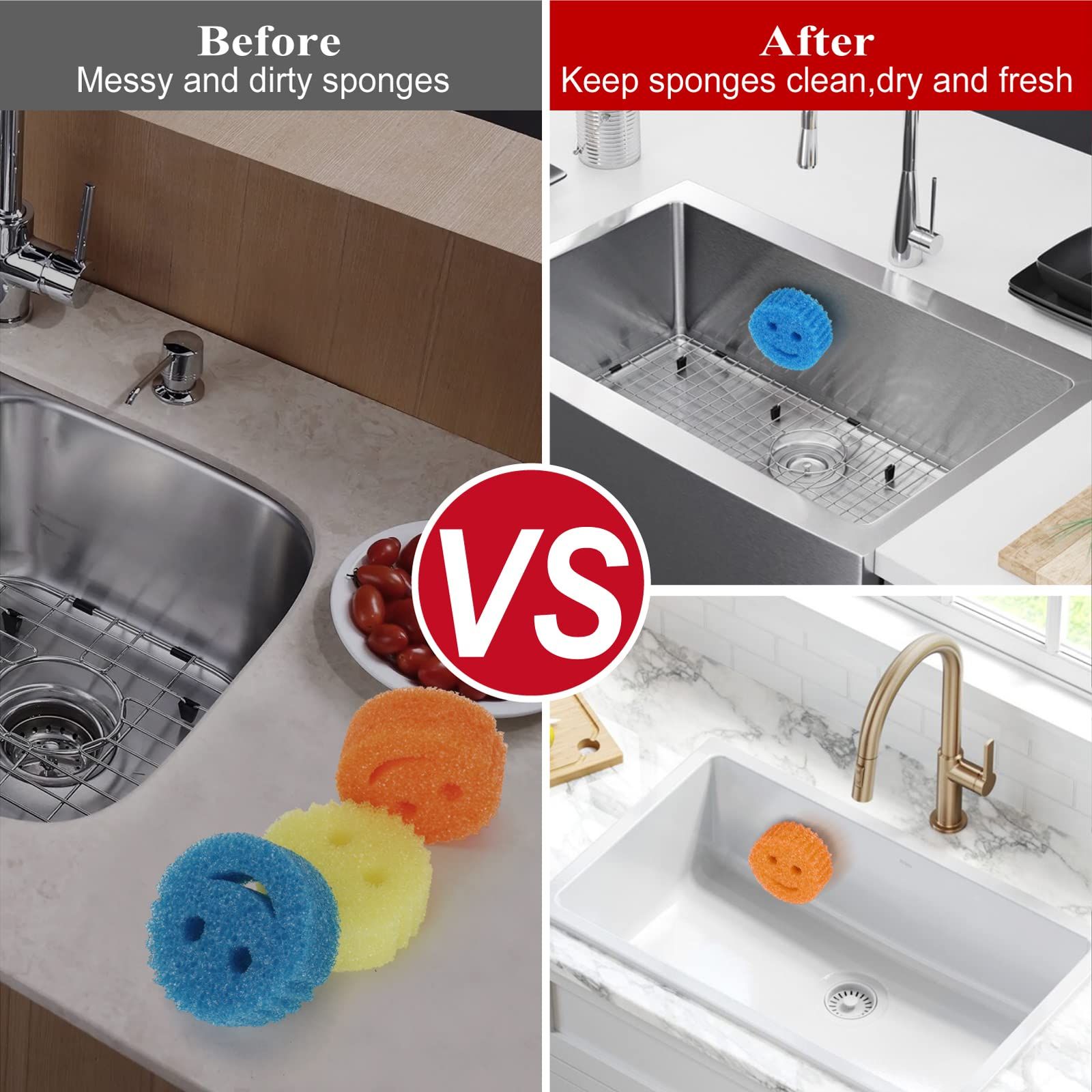Sponge Holder, Sink w/Suction Cup Installation, Sponge Organizer for Kitchen/Bathroom Sink,(Sponge Not Included), White — image 3