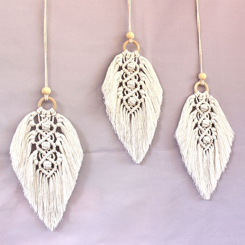Wall Hanging Woven Tapestry Leaf Shaped Tassels Cotton Macrame Decor Wall Art Ornament for Apartment Bedroom — image 4