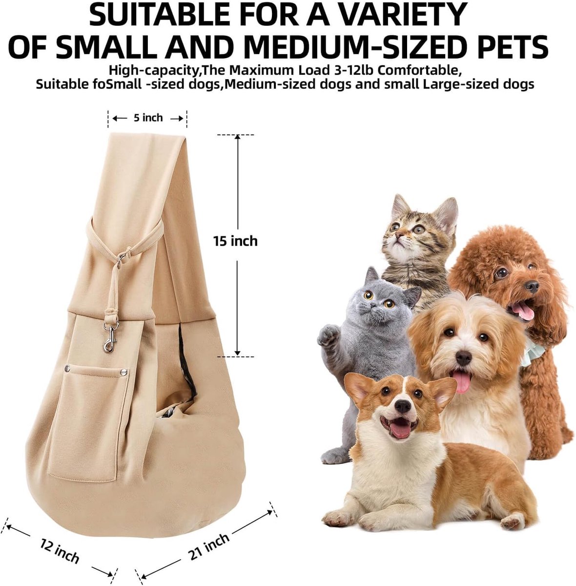 Dog carrier bag - reversible puppy carrier bag - pet bag - cat backpack - dog and cat carrier bag - with storage compartment - shoulder bag - hands-free dog — image 5