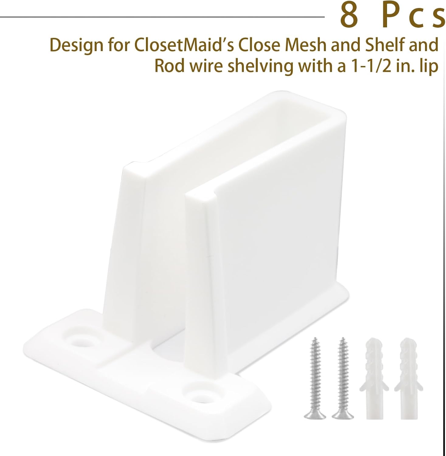8 Pcs Wire Shelf End Brackets: Closet Maid Support, Wall Mount, White, Polyvinyl Chloride — image 2