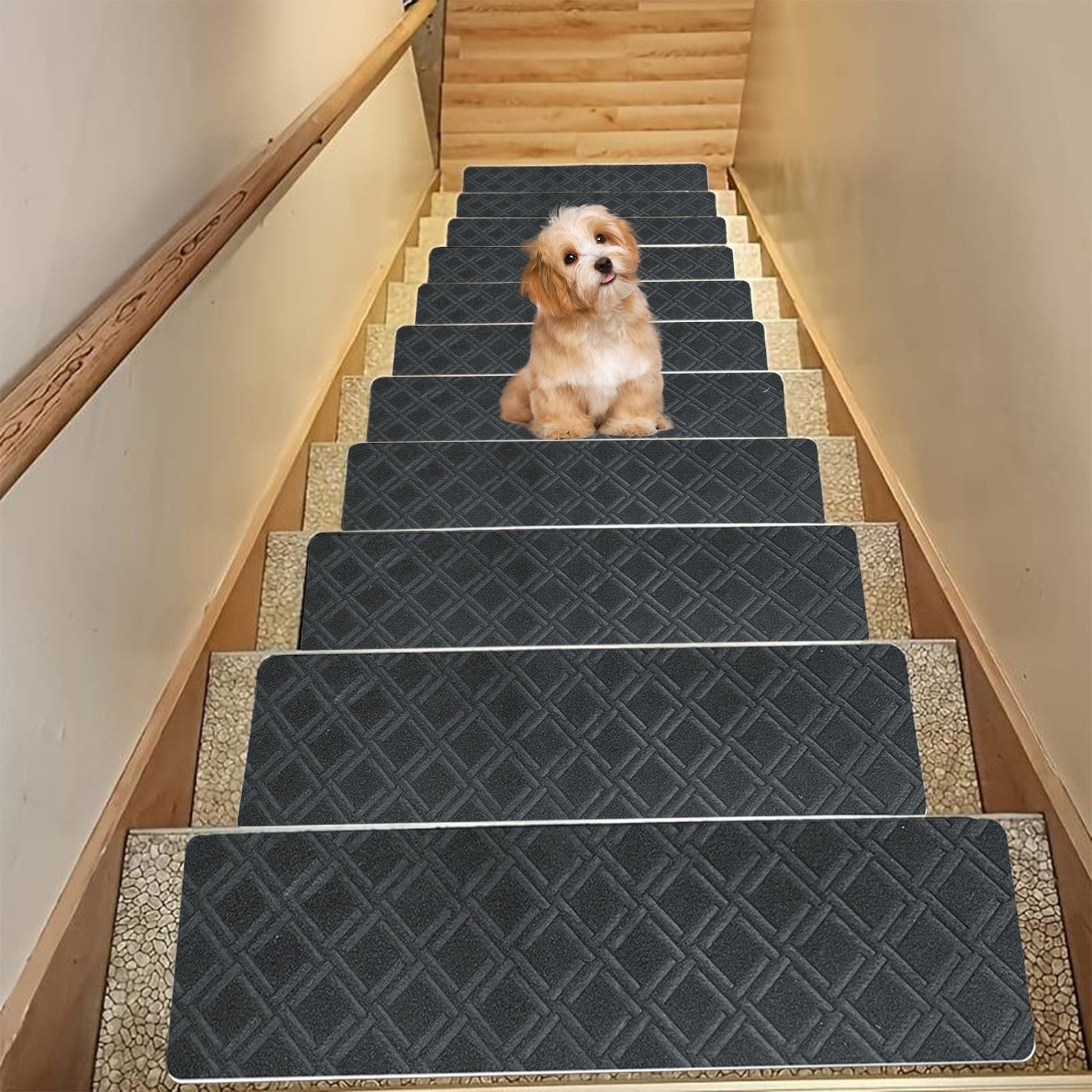 4-Piece Non-Slip Stair Treads, Self-Adhesive Striped Carpet Mats, Absorbent & Quiet Step Pads, Can Be Cut to Fit, Washable for Indoor Staircase — image 4