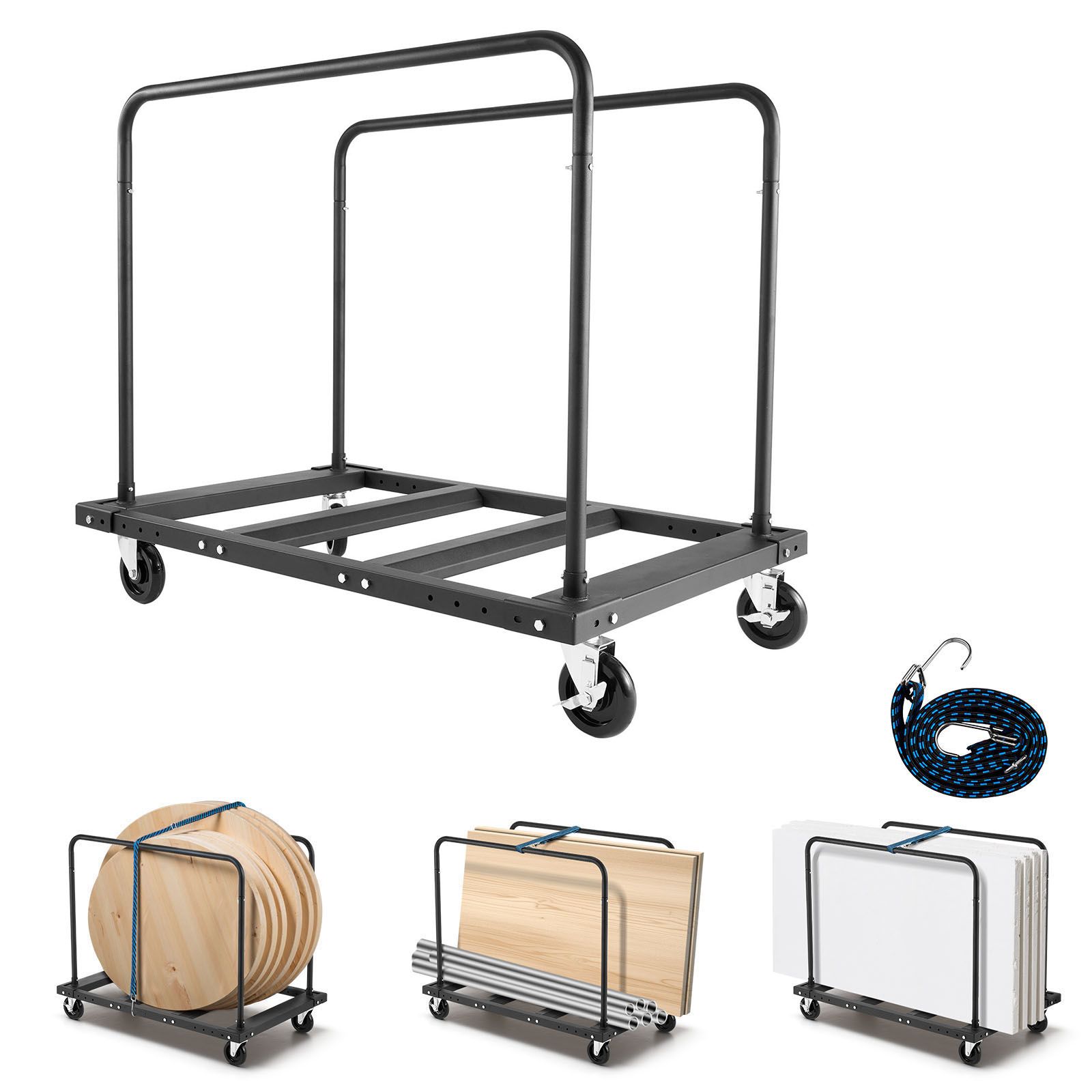 Drywall Cart Dolly, 816 kg Load Capacity, Steel Panel Truck Cart with 12.5 mm Swivel Casters, Lumber Drywall Dolly with Tie-Down Strap & 2 Side Handrails for