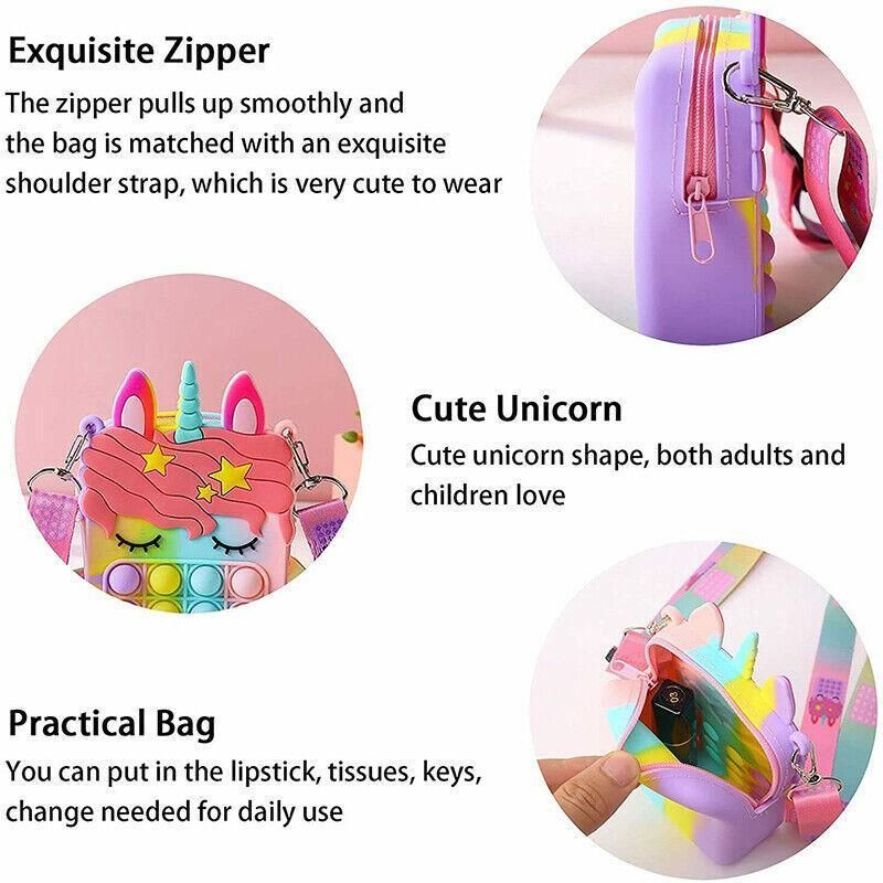 Pop It Shoulder Bag For Girls And Women Unicorn Pop Purse Bags - Rainbow — image 4