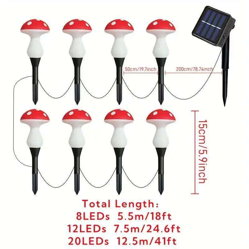 solar garden lights, mushroom outdoor lights, outdoor decoration lights, 8-mode lights, solar-powered lights, Independence Day decoration, Halloween