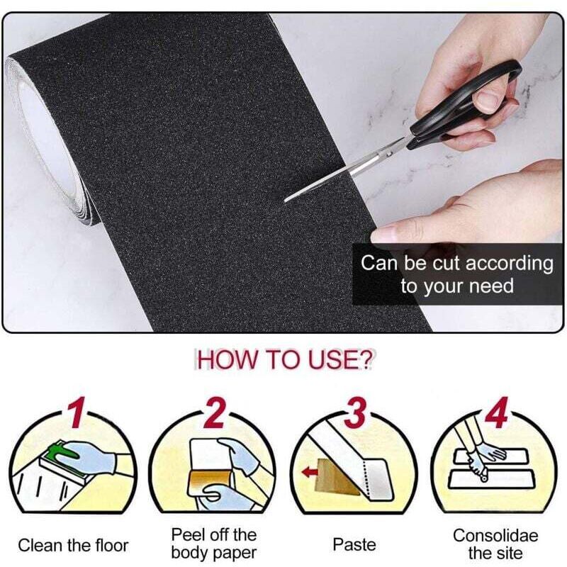 Anti-Slip Tape, Adhesive for Stairs, Friction, Abrasive for Safety, Stepladder, Indoor, Outdoor, High Traction, Black, 15 cm x 5 m — image 2