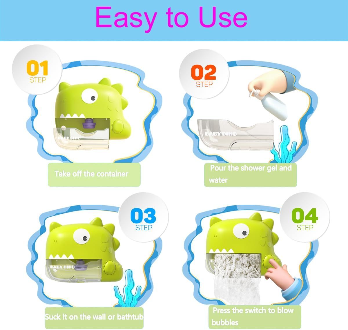 Baby Bath Toys - Dinosaur Automatic Bath Bubble Machine,Bathtub Bubble Maker with Music,Bathtime Shower Bathtub Toys for Toddlers — image 3