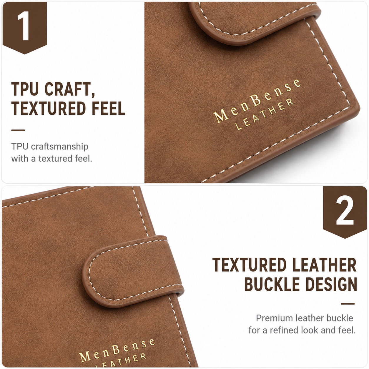 Brown Mens Frosted PU Leather Trifold Wallet with Coin Zipper Pocket, Bill / Card Slots and ID Window, Australian Father's Day Gift — image 3