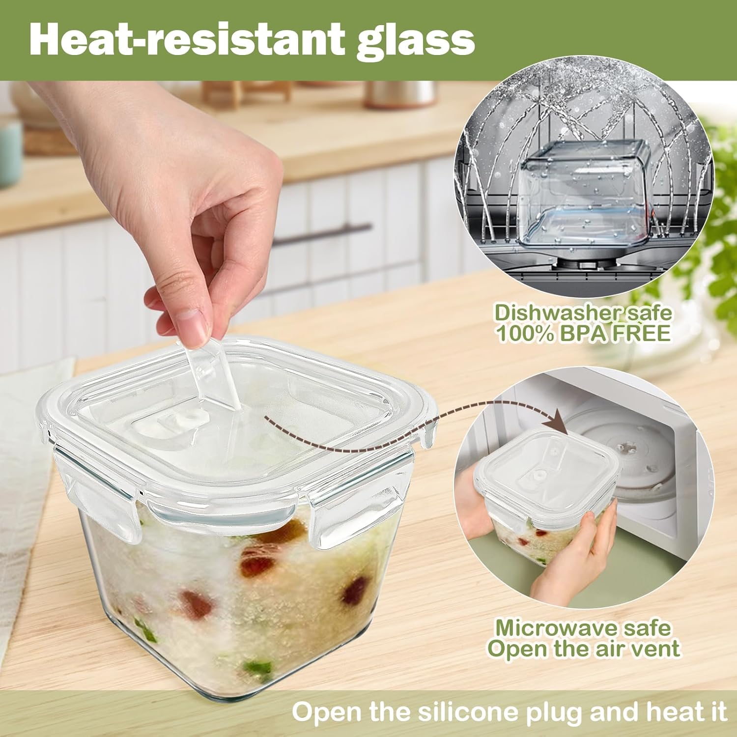Soup Containers with Lids Glass 32 oz, 4 Cup Borosilicate Glass Food Storage Containers, Microwave & Freezer Safe Jars, Small Square Meal Prep Bowl for Salad — image 5