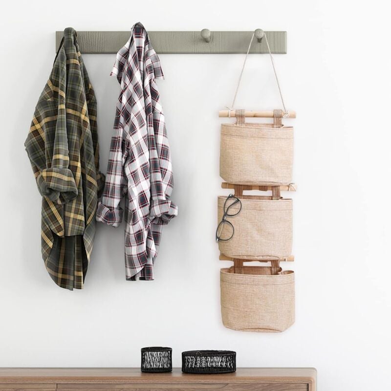Hanging Storage Bag with Pockets 3 Layers Cotton Linen Canvas Hanging Storage Bag on Wall Door Organizer for Bedroom Bathroom — image 3