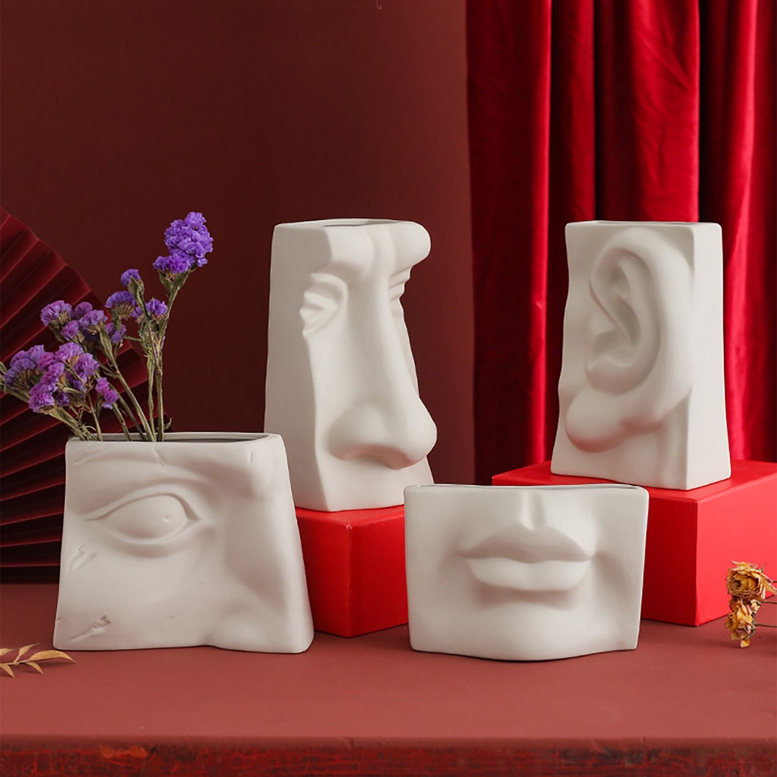 Ceramic Flower Vase Human Face Vase Minimalist Decorative Hydroponic Flower Arrangement Container — image 6