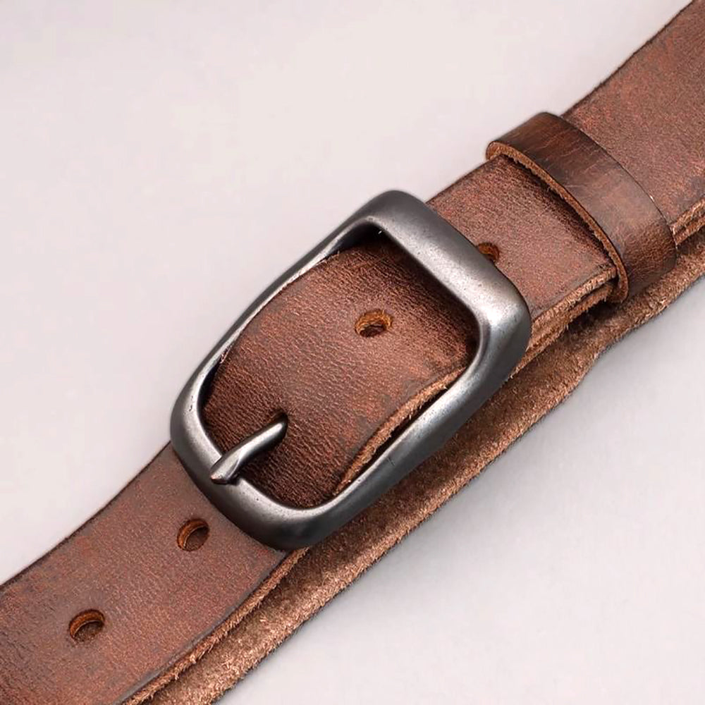 Men's Genuine Leather Belt Vintage Cowhide Pin Buckle 125cm Adjustable Length โ image 4