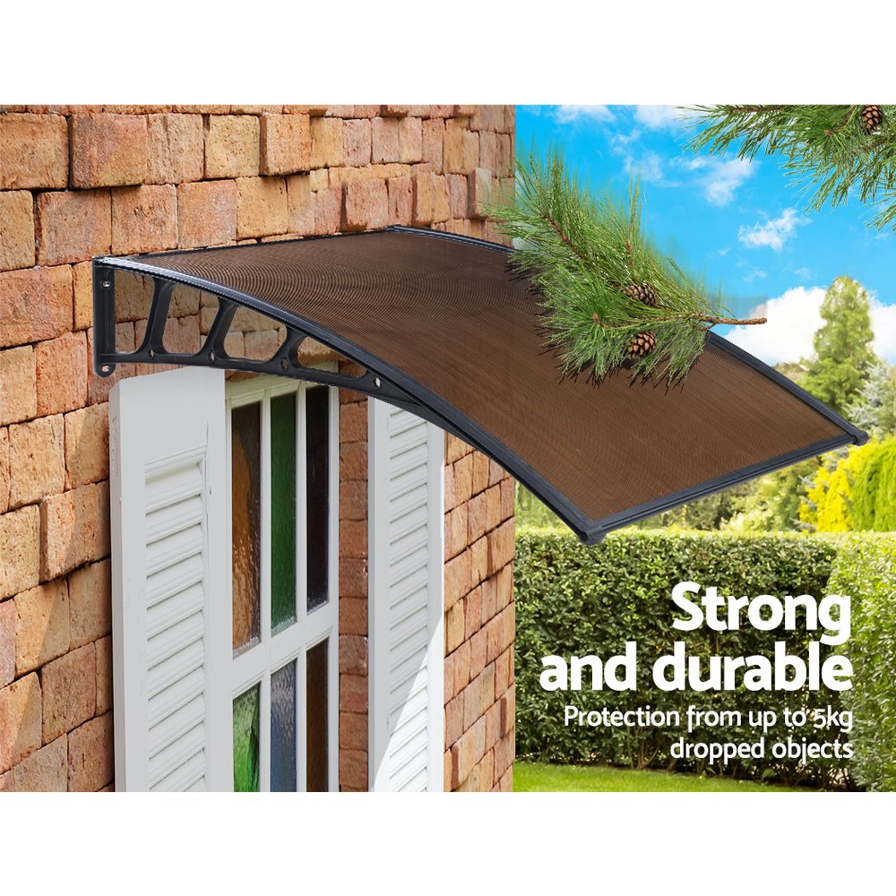 Instahut Window Door Awning Canopy 1.5mx4m Brown Sheet Black Plastic Frame โ image 4