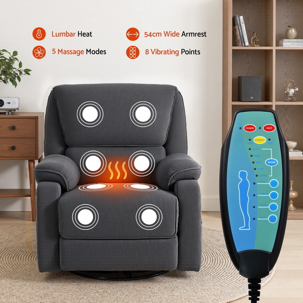 Artiss Rocking Recliner Chair 360 Swivel Massage Heated Reclining Chairs — image 5