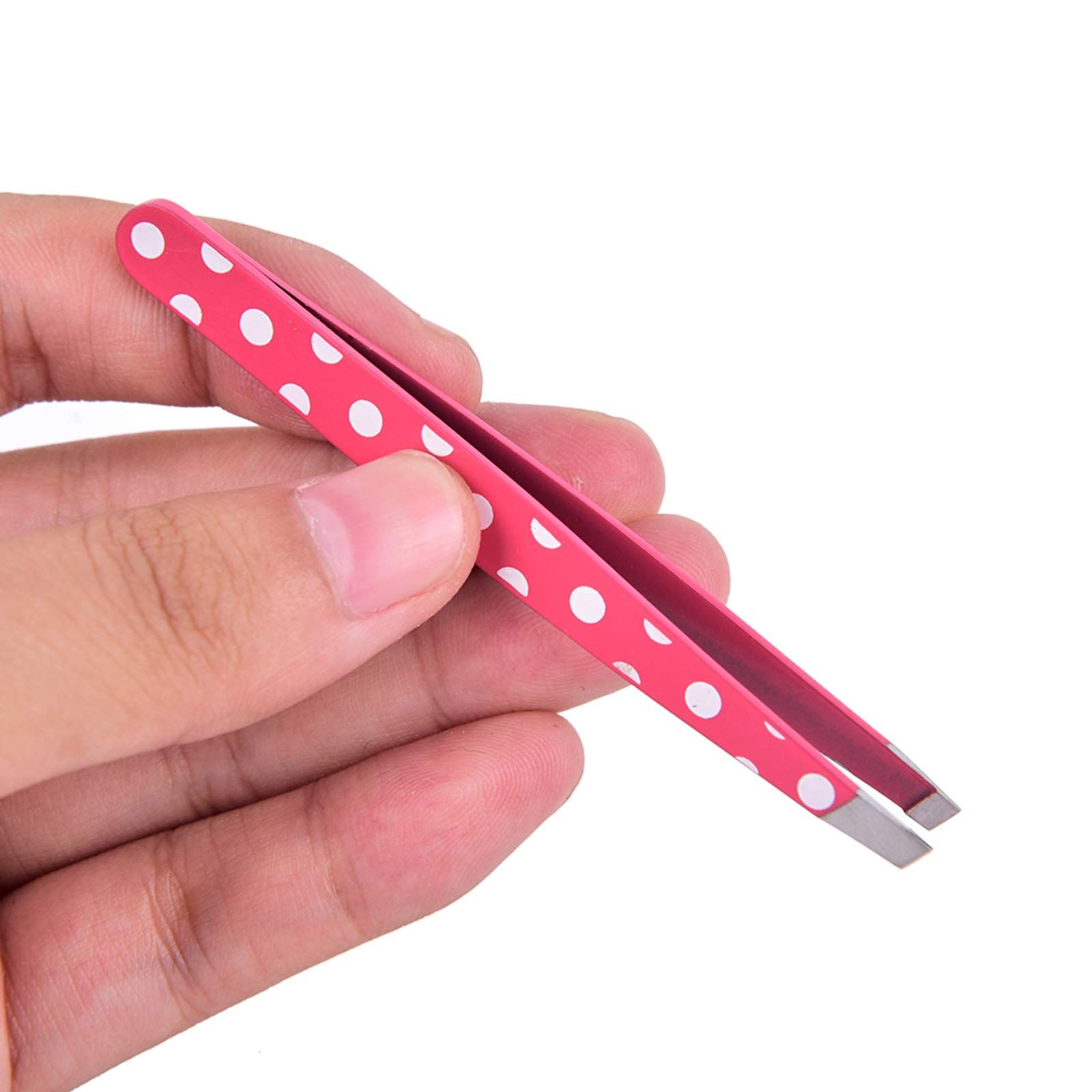 Stainless Steel Slant Tip Tweezer 2PC - White Polka Dot Design Eyebrow Tweezers, Eyebrow Shaping and Facial Hair Removal โ image 4