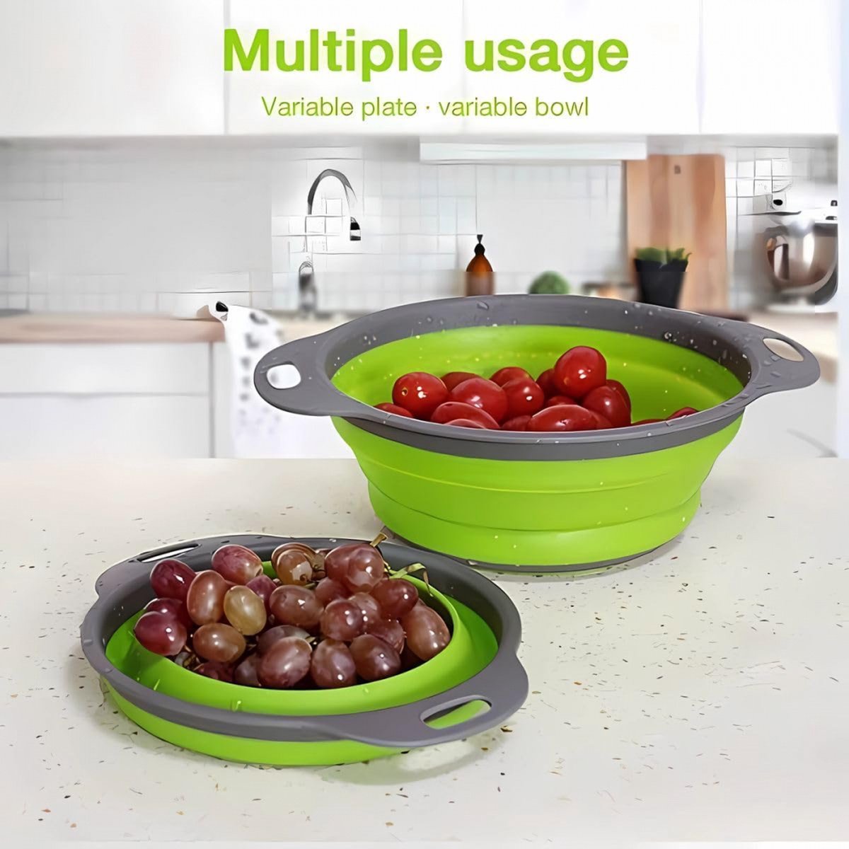 Foldable Colander Set of 2 Pieces - Collapsible Silicone Colander - 1 Large and 1 Small - BPA Free - Dishwasher Safe - Heat Resistant - Easy Storage - Can Be — image 3
