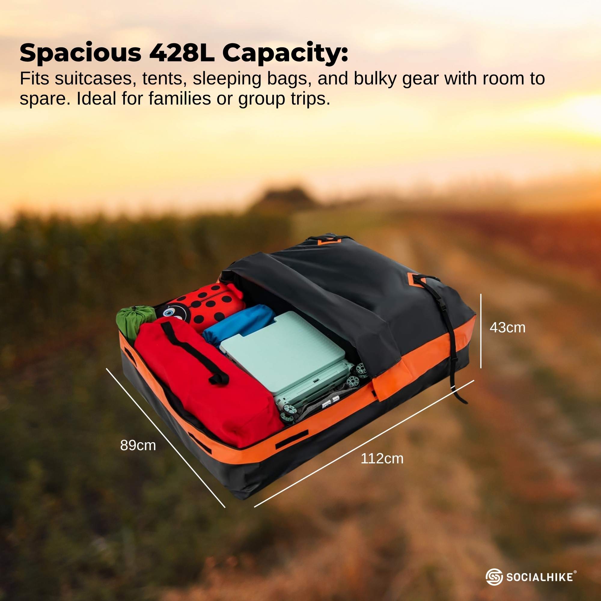 Social Hike 428L Car Rooftop Storage Carrier - Soft-Shell Waterproof Roof Bag β image 3