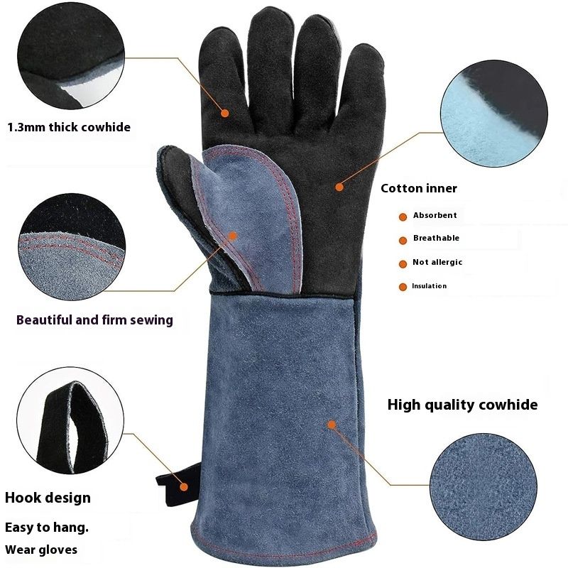 Grey and black gloves 350℃ Heat Fire Resistant Welding BBQ Grill Gloves Oven Fireplace Welder Gloves for Men Women — image 3