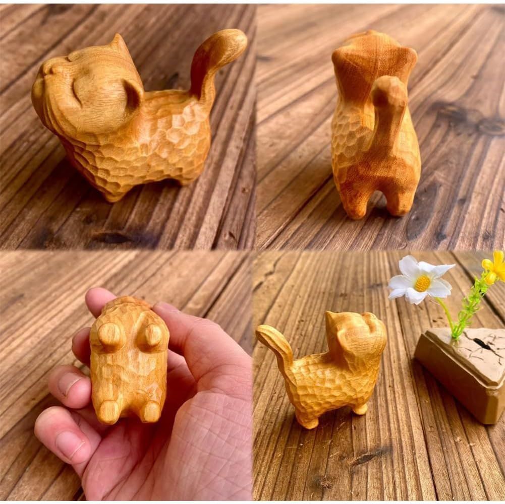 Carved Wooden Model Handmade Cute Cat — image 4
