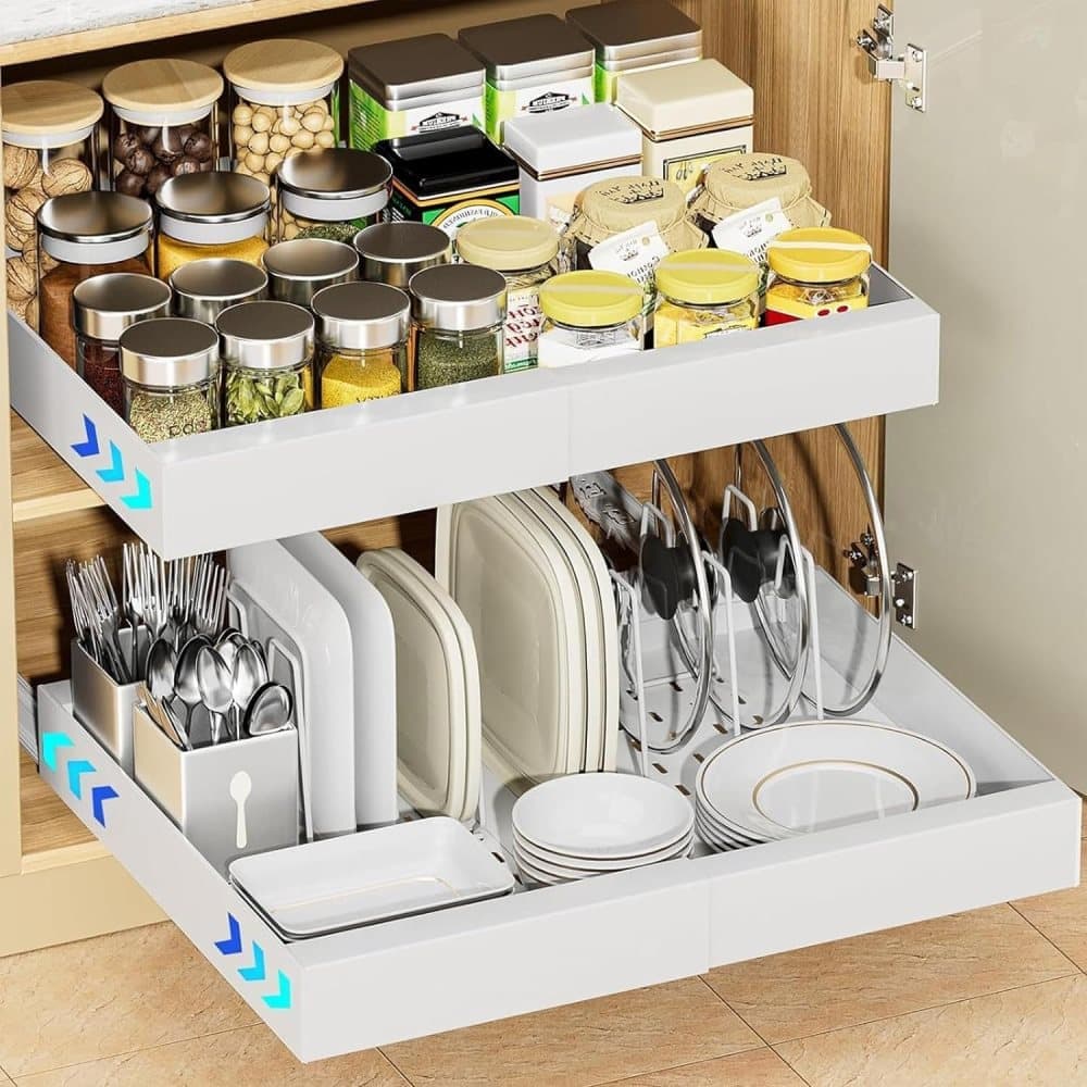 1 Layer Adjustable Metal Storage Shelf for Cabinets, Telescopic Drawer Pull-Out, Compatible with Kitchen Cabinet, 32–52 x 42 x 7.5 cm — image 3