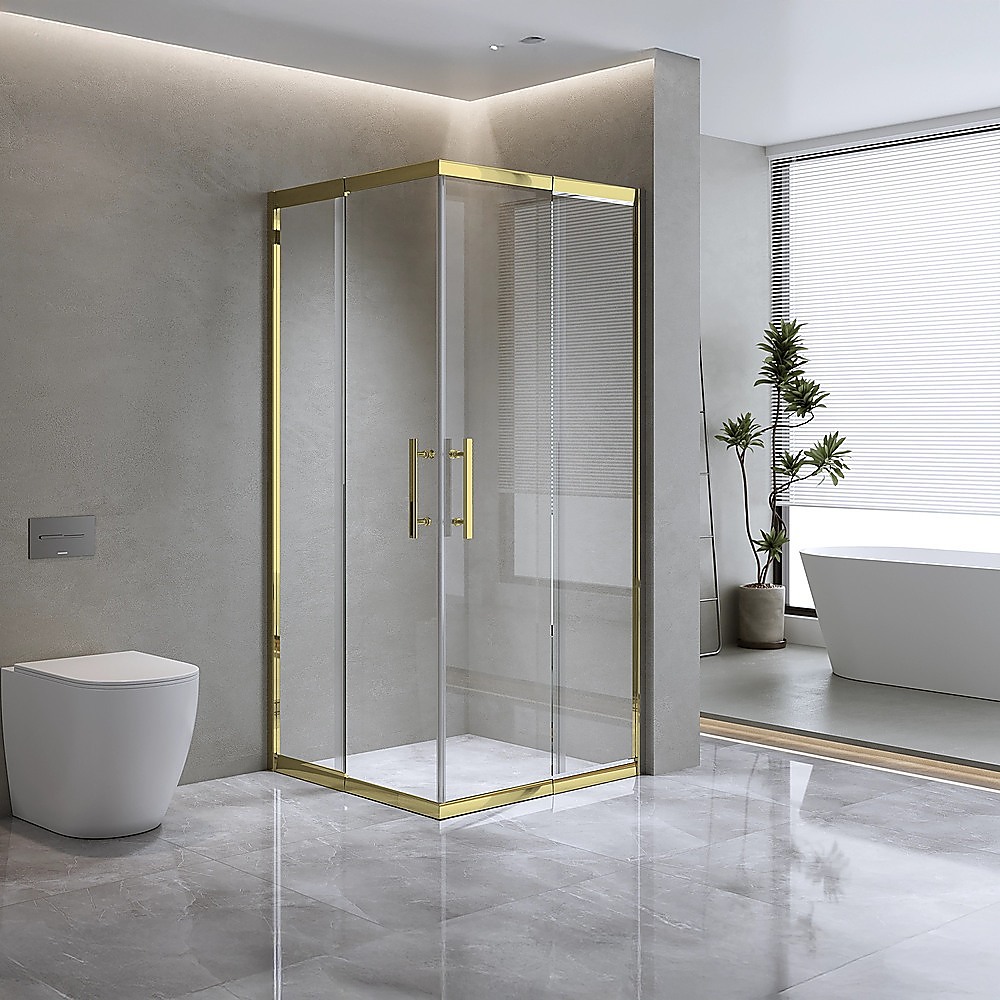Adjustable 1000x900mm Double Sliding Door Glass Shower Screen in Gold โ image 2