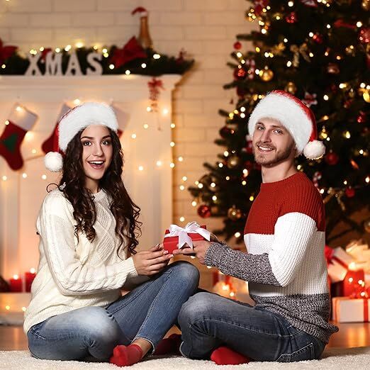 3Pack Christmas Santa Hats for Adults - Extra Thicken Velvet Santa Claus Hats for Women Men Fluffy Plush Xmas Hats Christmas Party Supplies New Year's Eve — image 3