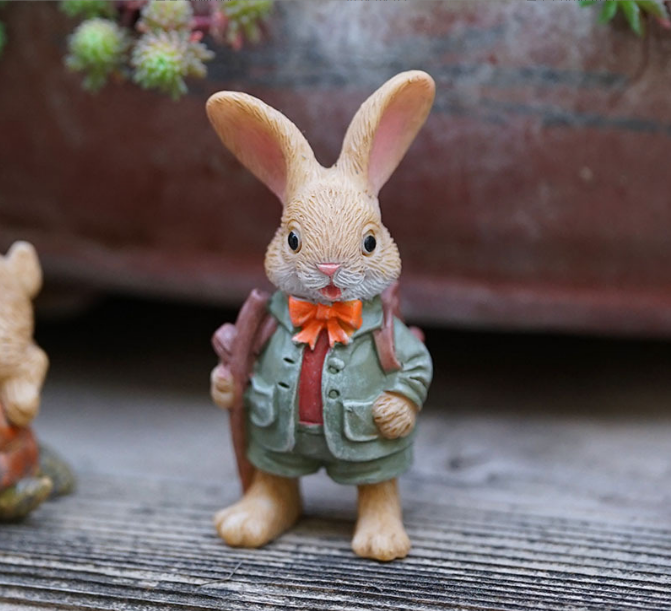 Garden Style "Explorer Bunny" Succulent Planter Decoration โ Cute Rabbit Animal Figurine Resin Craft for Balcony and Pot Plant