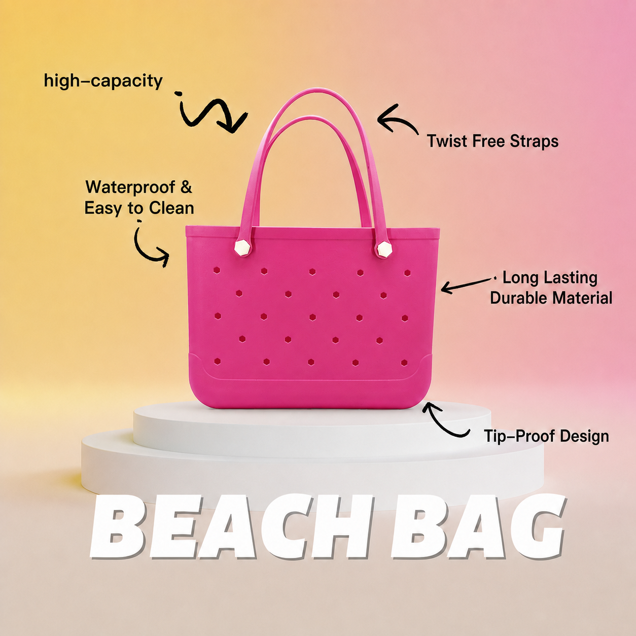 Waterproof Hexagon Mesh Beach Bag - Large Capacity Travel Storage Tote for Swimwear Towel Sunglasses - Rose Red Large 48x34x24cm โ image 3
