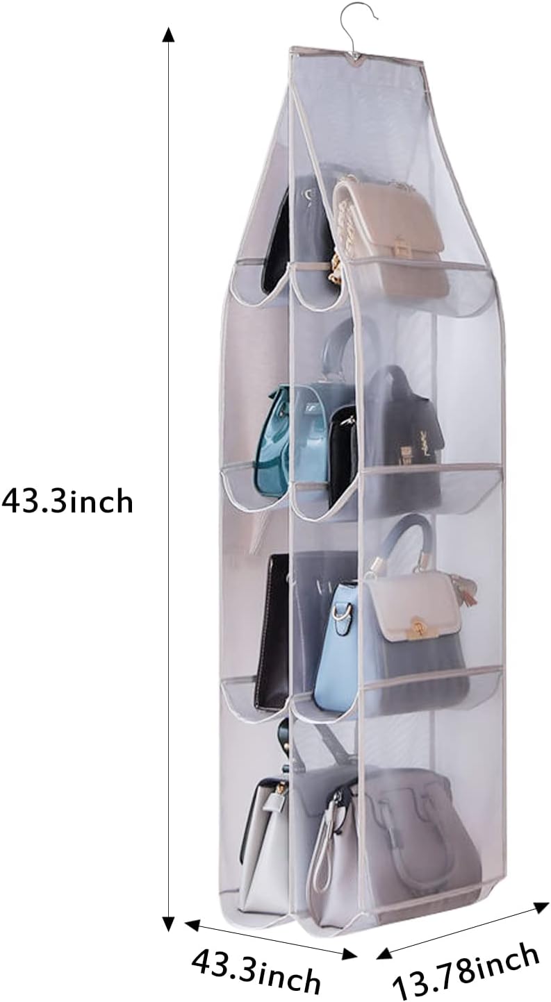 Hanging Handbag Purse Organizer, 2 Pack Transparent Hanging Closet Organizer with 8 Pockets, Washable Dust Proof Nylon Storage Bag for Closet and Wardrobe — image 2