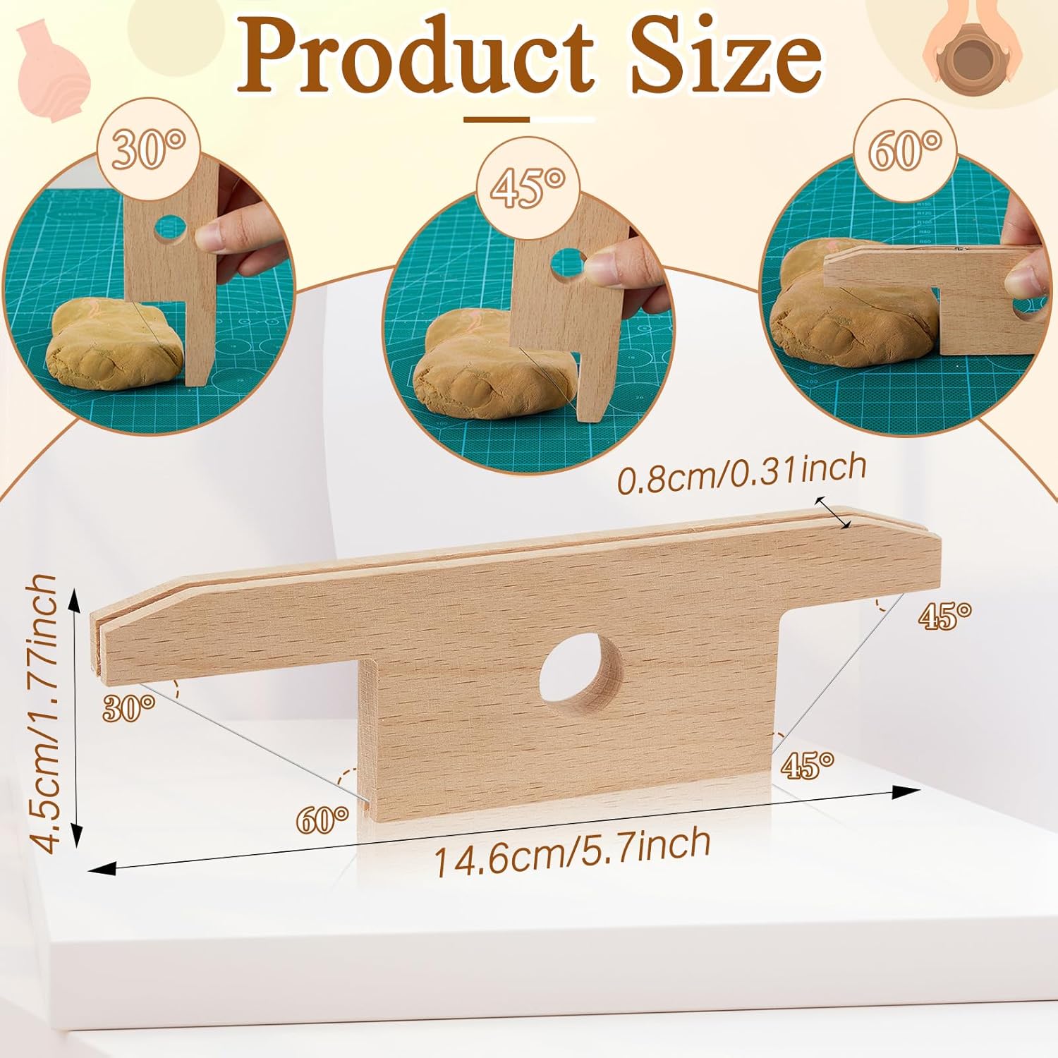 3 Pieces Pottery Clay Tools Set Includes Wooden Paddles Sculpture Pad Bevel Cutter for Angle Cutting Tool Paddle Ceramics Trimming — image 3