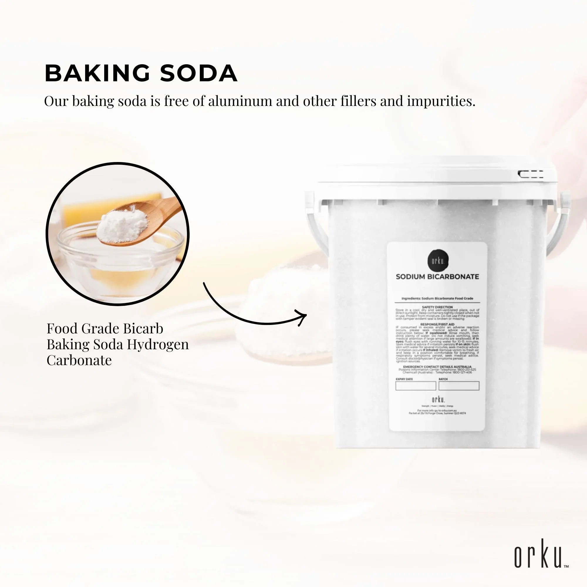 Orku 1.3Kg Sodium Bicarbonate Food Grade Tub Baking Soda Aluminium Free Powder โ image 4