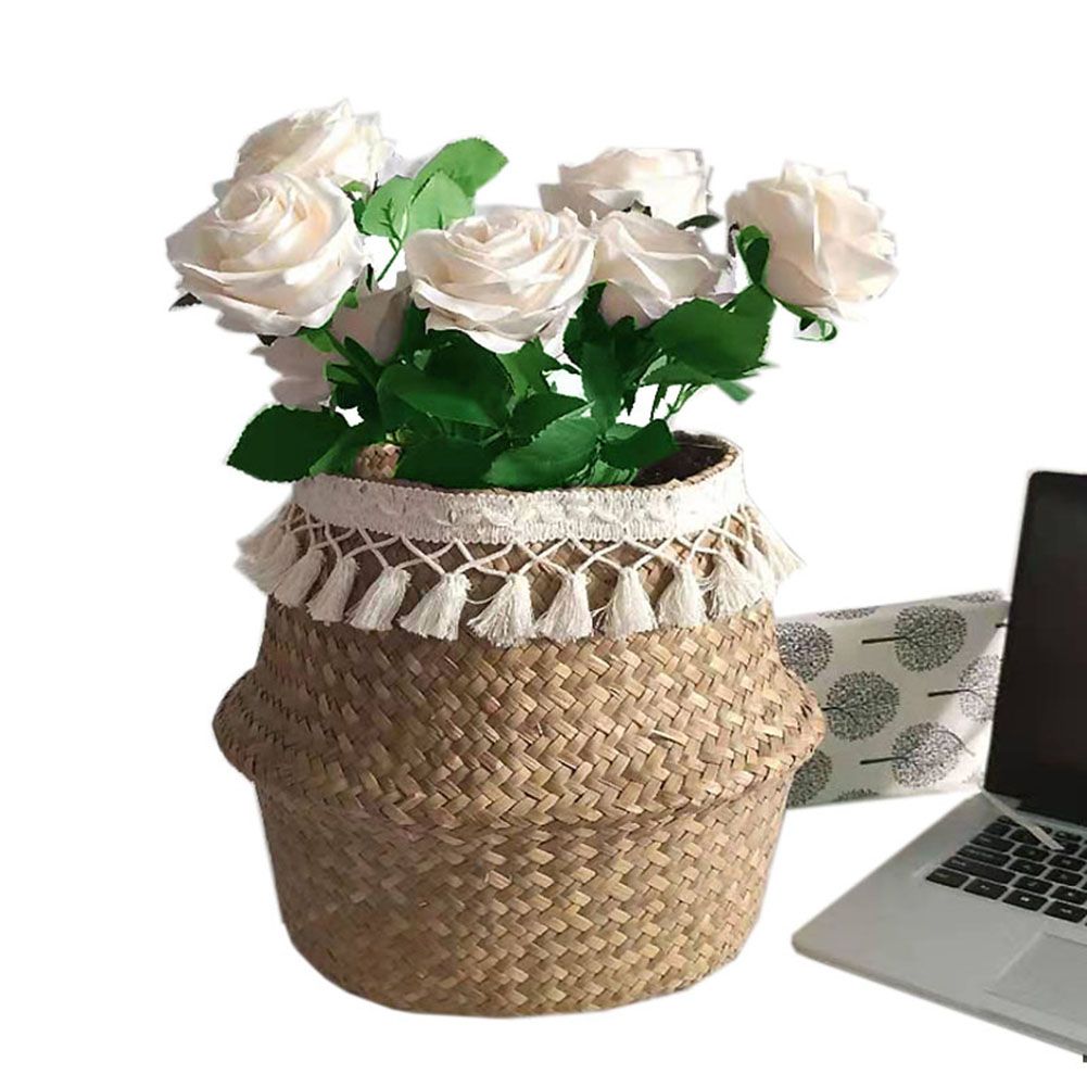 Natural Woven Straw Basket Foldable Woven Storage Basket Plant Straw Basket โ image 4