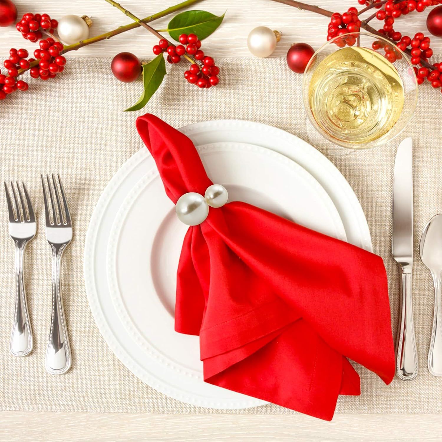 Set of 12 Pearl Napkin Rings, Gold Napkin Ring Holders for Formal or Casual Dinning Table Decor birthday party or any occasions โ image 3
