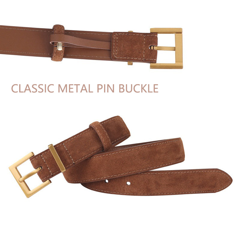 Women's Genuine Suede Leather Belt Classic Pin Buckle Cowhide Belts (Coffee) โ image 4