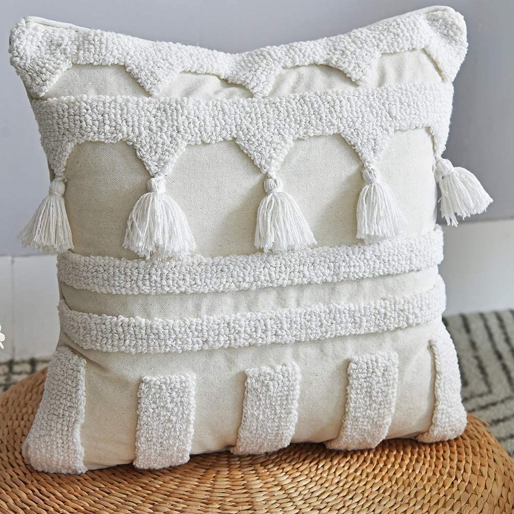 Throw Pillow Covers, Cover 45X45Cm Pillow Cover Netural Boho Style Tuft Tassles for Home Decoration Netural Living Room Bedroom Home 1pcs — image 4