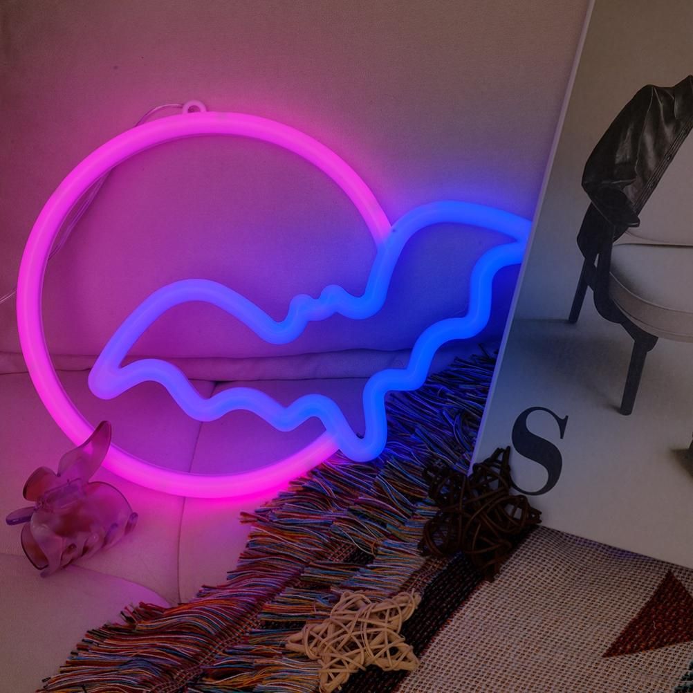 Halloween Neon Signs Moon and Bat LED Neon Lights USB Battery Powered Neon Light Sign for Wall Decor Room Bar Party Kids Gift — image 3