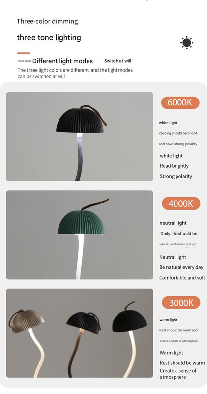 Black Sleek Minimalist LED Mushroom Table Lamp - Rechargeable 3-Color Touch Control, Bar & Ambient Light โ image 3