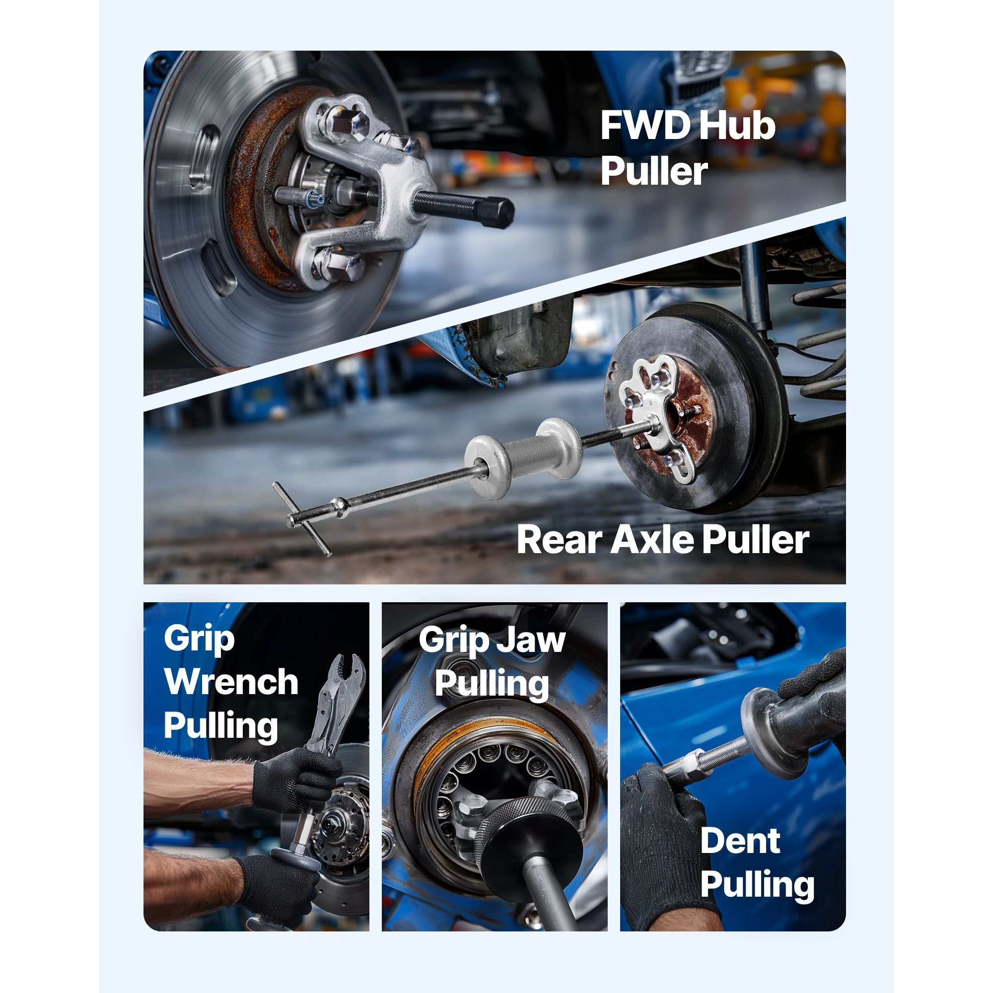 9-Way Slide Hammer Puller Set, 15PCS Front Wheel Hub Bearing Remover & Rear Wheel Axle Hub Dent Shaft Puller Tool Kit, Axle Bearing Puller Tool Kit and Slide — image 6