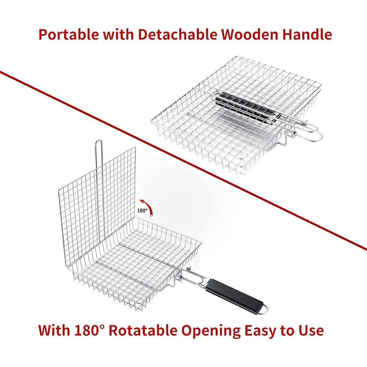 Barbecue Grilling Basket Portable Folding Stainless Steel Grill BBQ Food Holders — image 5