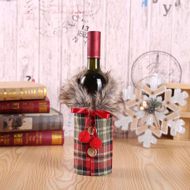 Christmas decorations, new European and American wine sets, holiday decoration props, bow, linen, fur collar, red wine โ image 2