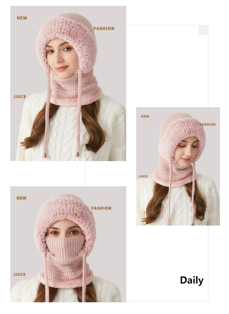 Winter Corn Velvet Hooded Scarf Mask Set - Thick Fleece Lined Knit Cap for Women - Warm Balaclava Neck Warmer for Extreme Cold - Gray — image 2