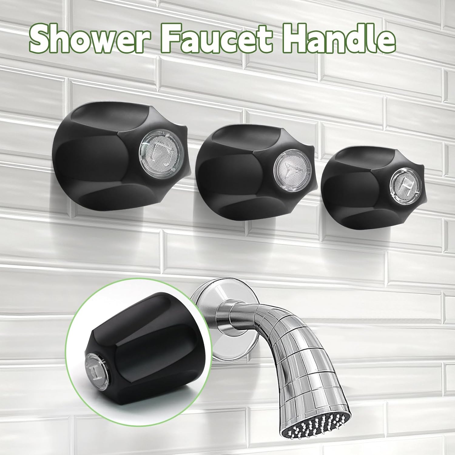 Biaungdo Black Shower Knob Replacement Set of 3, Bathtub Faucet Handles Include Hot and Cold/Diverter Shower Knob for Remodeling Trim โ image 5