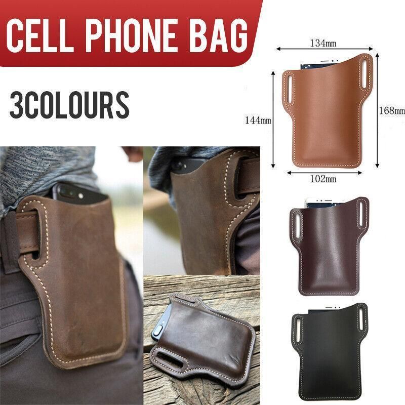 Leather Phone Holster Pouch Belt Clip Loop Waist Bag Cover Case for Men - Dark Brown โ image 2