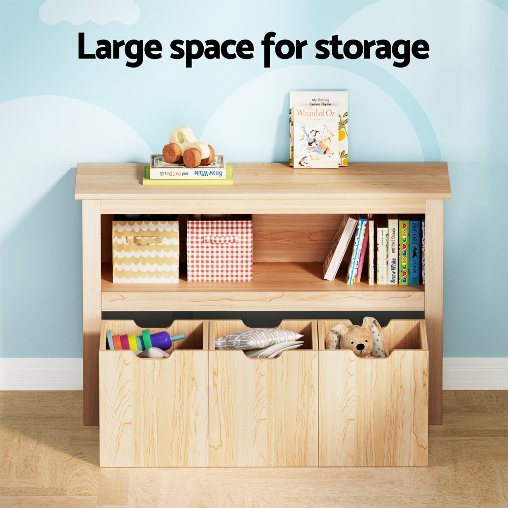 Keezi Kids Bookshelf 3 Drawers Storage Children Bookcase Toy Organiser Display Wooden — image 5