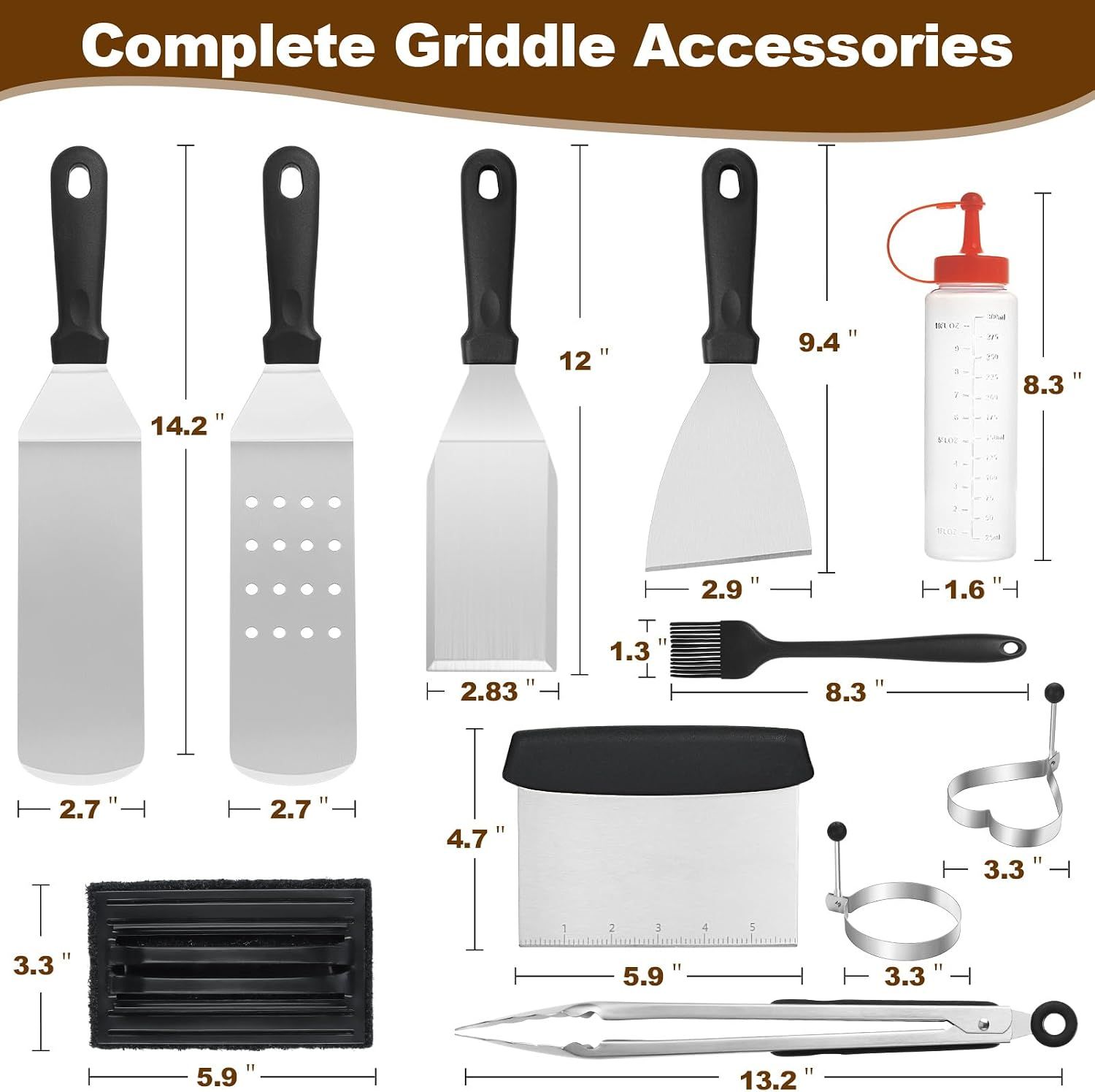 14PCS Griddle Accessories Kit, Flat Top Grill Accessories Set for Blackstone and Camp Chef, Grill Spatula Set with Enlarged Spatulas, Scraper for Outdoor — image 2