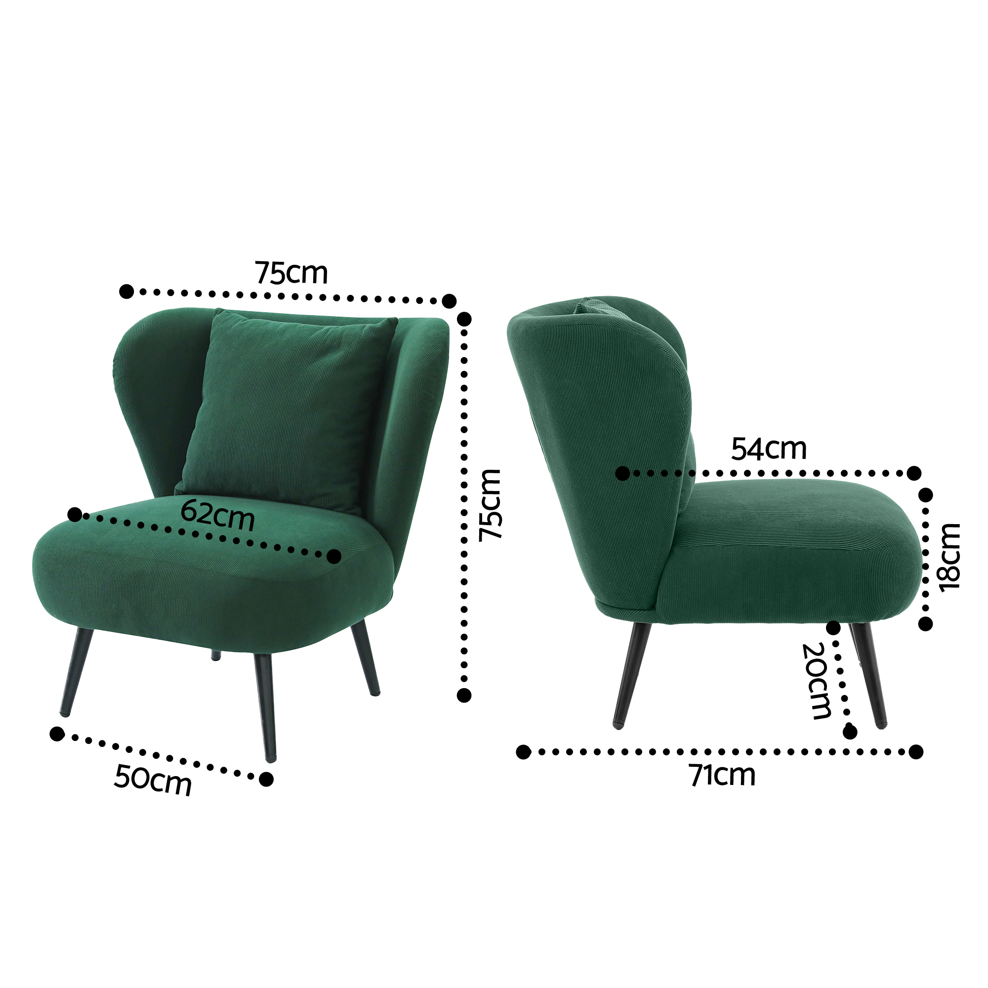 Artiss Armchair Accent Chair Lounge Tub Sofa Couch Corduroy Velvet Green โ image 2