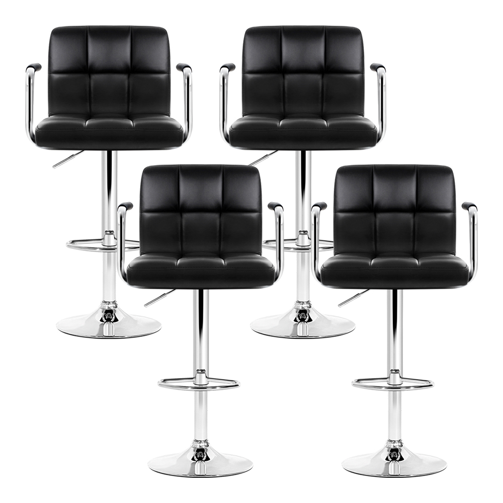 Artiss 4x Bar Stools Leather Gas Lift w/Armrest Black โ image 3